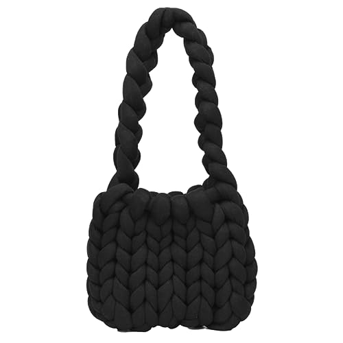 Kexpery Lässige Damen-Umhängetasche, solide gestrickt, Kuriertasche, handgewebt, Einkaufstasche, weich, geflochten, DIY für Verabredungen, Ausflüge, Clutch, Tragetasche, Schwarz , von Kexpery