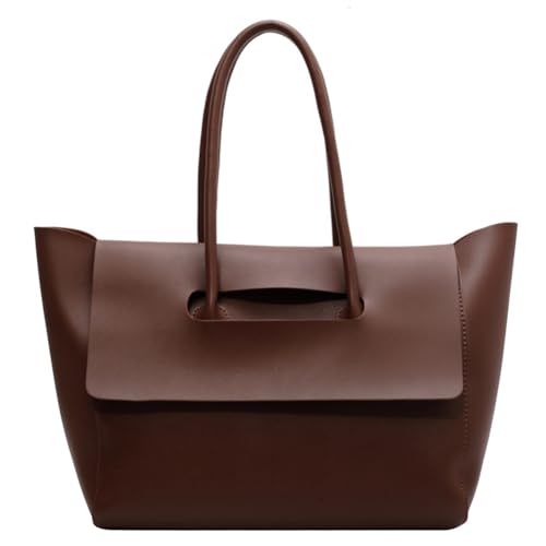 Kexpery Lässige Pendeltasche for Damen, großes Fassungsvermögen, PU-Leder, stilvolle quadratische Tasche, einfarbig, minimalistische Schultertasche, Retro-Umhängetasche (Kaffee) von Kexpery