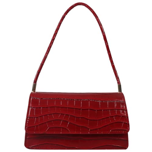 Kexpery Lässige Unterarmtasche aus PU-Kunststoff, bedruckt, Vintage, Pendler, stilvolle Einzel-Umhängetasche, einfarbig, tägliche Achseltasche, rot, 240x135x85mm/9.45x5.31x3.35inch von Kexpery