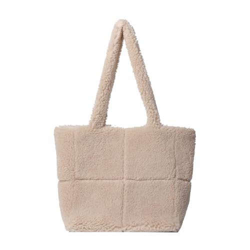 Kexpery Lammwoll-Tragetasche, Kunstfell, Achselhöhle, Damen, lässig, leicht, Plüsch, Schultertasche, flauschig, Hobo-Tasche, Shopper, khaki, 420.00x300.00x160.00mm/16.54x11.81x6.3inch von Kexpery