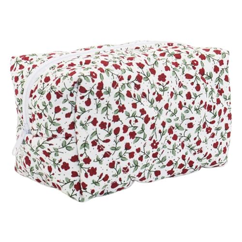 Kexpery Make-up-Tasche für Damen, großes Fassungsvermögen, Blumen-Make-up-Behälter, multifunktional, tragbar, Make-up-Tasche, Hautpflege-Tasche, rot, 170.00x115.00x100.00mm/6.69x4.53x3.94inch, Casual von Kexpery