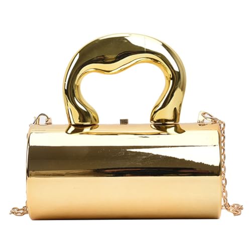 Kexpery Mini-Abendtasche for Damen, Metallgriffe, Geldbörse, Umhängetasche, einfarbig, modische Zylindertasche, Vintage-Stil, Alltags-Umhängetasche, Tagestasche (Gold) von Kexpery