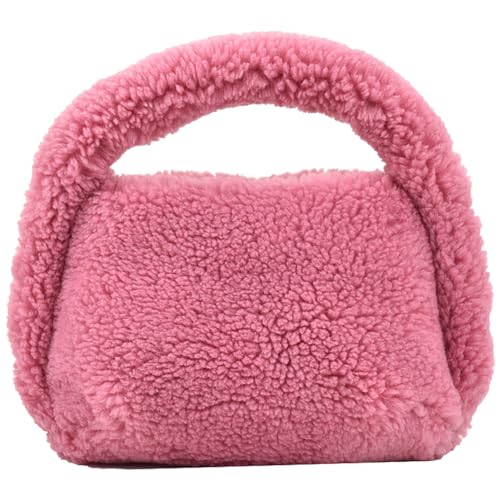 Kexpery Modische, flauschige Handytasche, lässige flauschige Tasche mit Henkel oben, Damen-Einkaufstasche aus Kunstfell, vielseitige süße Umhängetasche (Rosa) von Kexpery