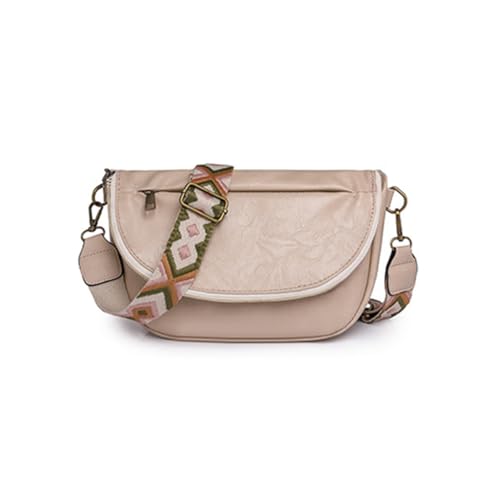 Kexpery Modische Damen-Umhängetasche, großes Fassungsvermögen, PU-Leder, stilvolle Umhängetasche, verstellbarer Gitarrengurt, Halbmond-Umhängetasche, einfarbig, Reisetasche, beige, von Kexpery