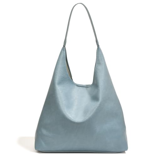 Kexpery Modische Damen-Umhängetasche, großes Fassungsvermögen, vielseitige Unterarmtasche, einfarbig, Vintage-Tragetasche, einfache Tasche mit passendem Clutch-Set (blau) von Kexpery