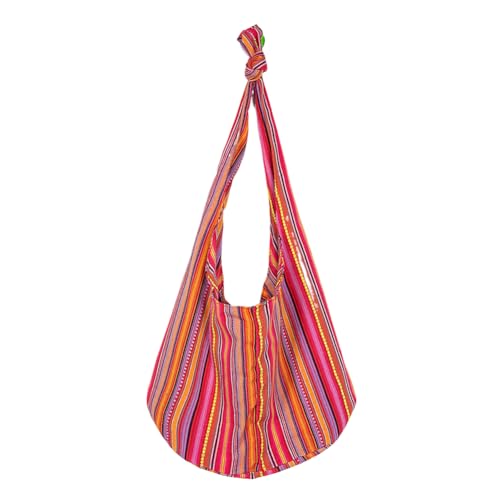 Kexpery Modische Umhängetasche aus Segeltuch, gestreift, für Damen, ethnische Umhängetasche, Umhängetasche, Hippie-Tasche für Arbeit, Einkaufen, Reisen, Mg2233 Rot, 400x270x200mm/15.75x10.63x7.87inch von Kexpery