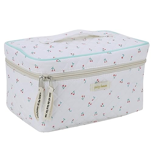 Kexpery Multifunktionale Aufbewahrungstasche für Damen, Baumwolle, gesteppt, 3 Stück, Reise-Make-up-Tasche, Kosmetiktasche, ästhetisch, niedlich, Kawaii-Bär/Erdbeer-Make-up-Tasche für Frauen und von Kexpery