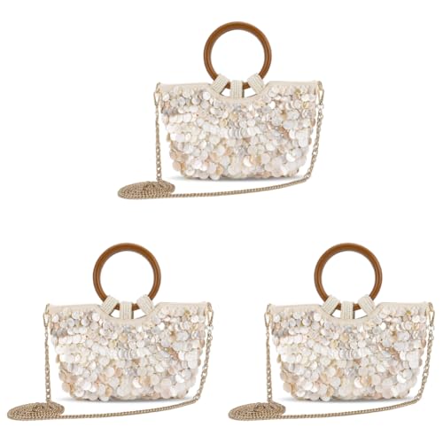 Kexpery Muschel Perlen Frau Handtasche mit hölzernem Griff Luxus Abendtasche Sommer for Frauen von Kexpery