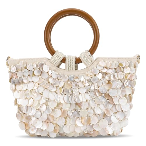 Kexpery Muschel Perlen Frau Handtasche mit hölzernem Griff Luxus Abendtasche Sommer for Frauen von Kexpery