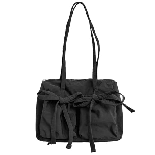 Kexpery Niedliche Damen-Umhängetasche mit Reißverschluss, modische Schultertasche, einfarbig, Nylon-Einkaufstasche, Mädchen-Outdoor-Tagestasche (schwarz) von Kexpery