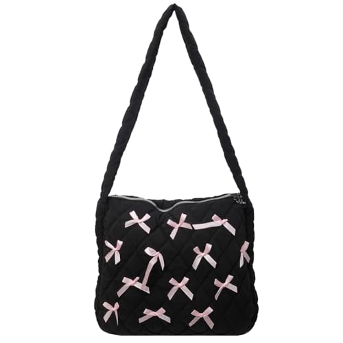 Kexpery Niedliche kleine Umhängetasche mit Fliege und Reißverschluss, trendige Umhängetasche, gesteppte modische Handtasche, lässige Schultertasche for Damen (schwarz) von Kexpery