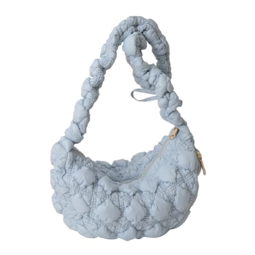 Kexpery Nylon-gesteppte Umhängetasche for Damen, Wolke, plissierte Tasche, Reißverschluss, einfarbig, Kordelzug, verstellbar, lässige Handtasche for Damen (Hellblau) von Kexpery