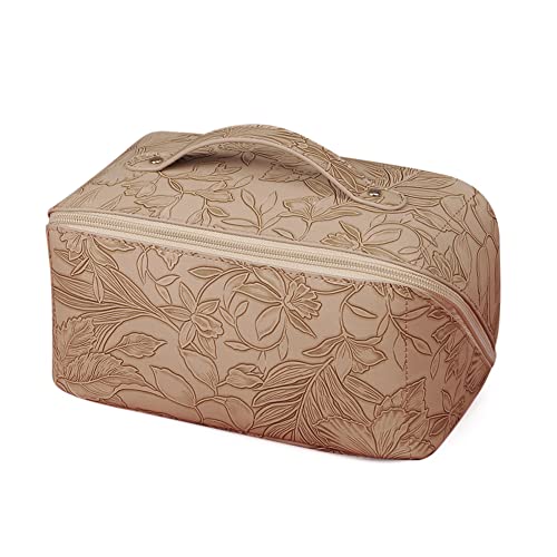 Kexpery PU-Hautpflegeprodukte, Tasche, Prägung, Damen, Toilettenartikel, Aufbewahrungstaschen, multifunktional, wasserdicht, modisch für Reisen, khaki, About 23.5x12cm/9.25x4.72inch, modisch von Kexpery