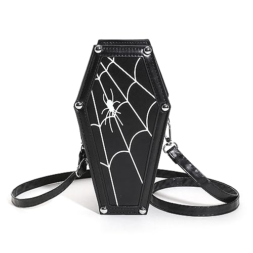 Kexpery PU-Leder-Sarg-Vintage-Spinnennetz-Tasche for Damen, Cosplay, Kosmetiktasche, verstellbarer Riemen, Halloween-Geschenk for Frauen (schwarz) von Kexpery