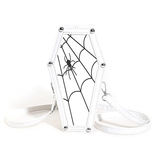 Kexpery PU-Leder-Sarg-Vintage-Spinnennetz-Tasche for Damen, Gothic-Umhängetasche, verstellbarer Riemen, Halloween-Geschenk for Frauen (weiß) von Kexpery