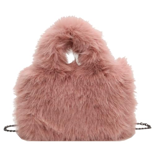 Kexpery Pelzige Tragetasche für Damen, weiche, flauschige Umhängetasche, lässige Umhängetasche mit Kette, vielseitige, lässige Shopper-Tasche (Pink) von Kexpery