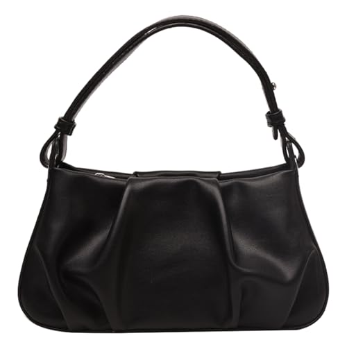 Kexpery Plissee-Halbmondtasche, PU-Leder, Unterarmtasche, weiche kleine Clutch-Geldbörse mit Reißverschluss, Umhängetasche for Damen und Mädchen (schwarz) von Kexpery