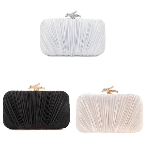Kexpery Plissee-Tasche aus Satin, Schultertasche mit Metallkette, für Damen, Hochzeit, Abendveranstaltungen, Aprikose + Silber + Schwarz Kexpery Plissee-Tasche aus Satin, Schultertasche mit Metallkette, für Damen, Hochzeit, Abendveranstaltungen, Aprikose + Silber + Schwarz von Kexpery