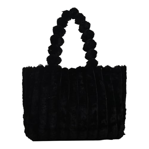 Kexpery Plüsch-Einkaufstasche, lässige Handtasche, einfarbig, flauschige Umhängetasche, großes Fassungsvermögen, pelzige Einkaufstasche, modische, stilvolle Reisetasche (schwarz) von Kexpery