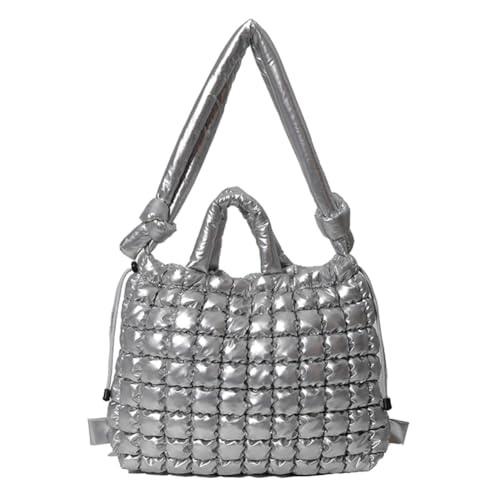 Kexpery Puffer Einkaufstasche for Frauen gesteppte Polsterbeutel Verstellbarer Crossbody Bag Satchel Geldbörse for Arbeitsreisen (Silber) von Kexpery