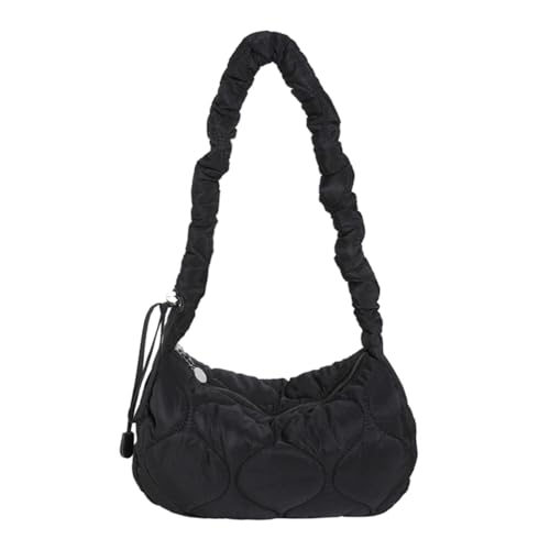 Kexpery Puffy Crescent Bag mit Kordelzug, leicht gepolsterte Hobo-Tasche, geschwollene Umhängetasche, Pendlertasche, gesteppte Damen-Umhängetasche (schwarz) von Kexpery