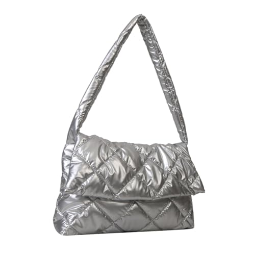 Kexpery Puffy Damen-Tragetasche, stilvoll, großes Fassungsvermögen, gesteppt, große Handtaschen mit verstellbarem Riemen, Unterarmtasche, einfache Pendlertasche, silber, 365.00x240.00x100.00 von Kexpery