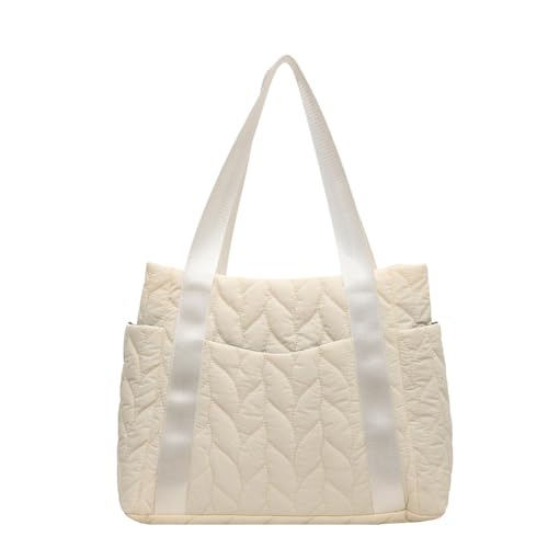 Kexpery Puffy Umhängetasche mit mehreren Taschen, modische Tasche mit Griff oben, lässig, große Kapazität, gesteppte Umhängetasche for Damen, Winter-Einkaufstasche (Beige) von Kexpery