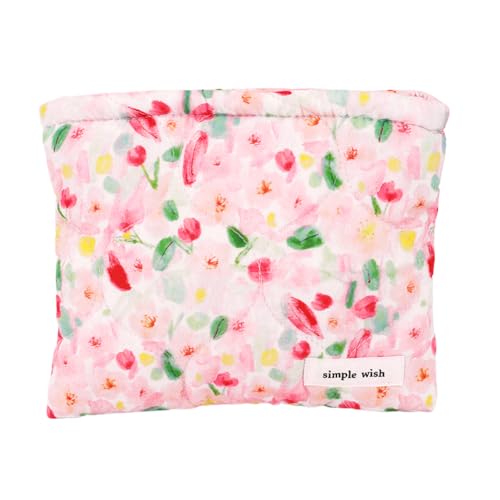 Kexpery Reise-Make-up-Tasche mit Blumenmuster, Baumwolle, gesteppt, mit Reißverschluss, Kosmetik-Organizer für Damen und Mädchen, Grün/Gelb/Rosa, 210.00*165.00*26.00mm/8.27*6.5*1.02inch, Ölgemälde in von Kexpery