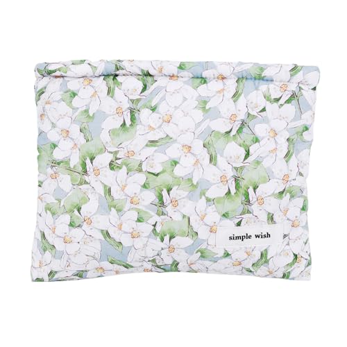 Kexpery Reise-Make-up-Tasche mit Blumenmuster, Baumwolle, gesteppt, mit Reißverschluss, Kosmetik-Organizer für Damen und Mädchen, Grün/Gelb/Rosa, 210.00*165.00*26.00mm/8.27*6.5*1.02inch, Gardenie von Kexpery