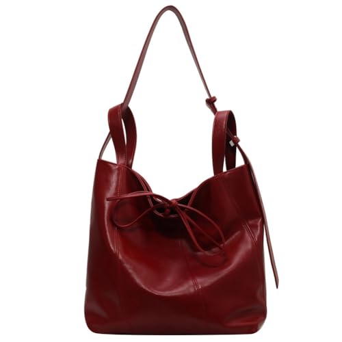 Kexpery Retro-PU-Leder, modische Handtasche, große Kapazität, Unterarmtasche, stilvolle Schleife, lässige Schultertasche, Hobo-Tasche for Damen und Mädchen (rot) von Kexpery