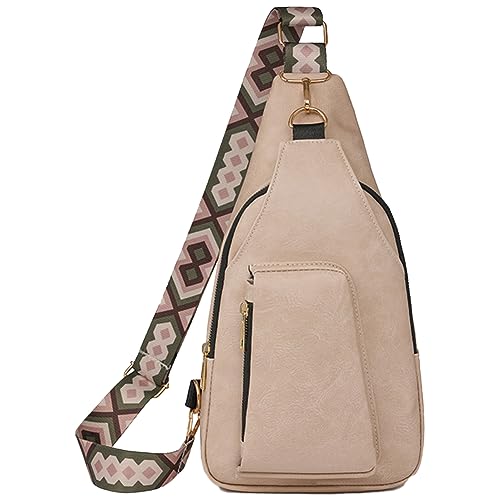 Kexpery Retro-Umhängetasche, verstellbarer Gitarrengurt, PU-Leder, Vintage, Schultertasche mit Reißverschluss und Taschen, wasserdicht für Reisen, beige, Einheitsgröße von Kexpery