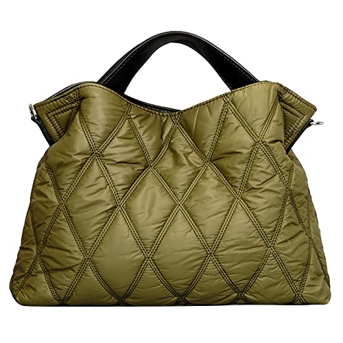 Kexpery Rhombische Gitterin weibliche Einkaufstaschen eleganter Herbst Winter Pendlertaschen Einfacher Mode weich warmes Nylon tragbar for Partyeinkäufe (grün) von Kexpery