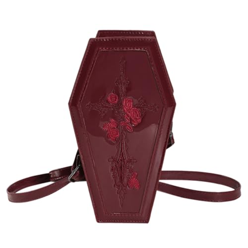 Kexpery Sarg-Umhängetasche für Damen, Cartoon-Gothic-Crossbody-Tasche, vielseitige Rose, Y2K, Handytasche, Halloween-Geldbörse, rot, 220.00x120.00x90.00mm/8.66x4.72x3.54inch von Kexpery