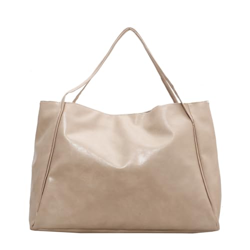 Kexpery Schlichte Damen-Tragetasche, einfarbig, modische Einkaufstasche, großes Fassungsvermögen, Vintage-Umhängetasche, weich, einzelne Umhängetasche, Eimertasche, beige, von Kexpery