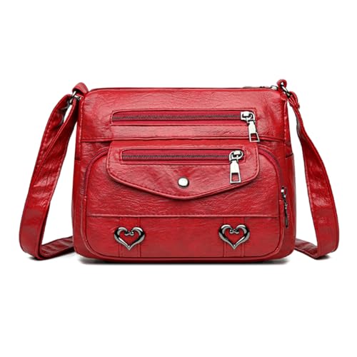 Kexpery Schultertasche mit Herz-Dekor for Damen, verstellbare Schultergurte, große Kapazität, Geldbörse, mehrere Taschen, Mehrzweck-Damen- und Mädchen-Utility-Tasche (rot) von Kexpery