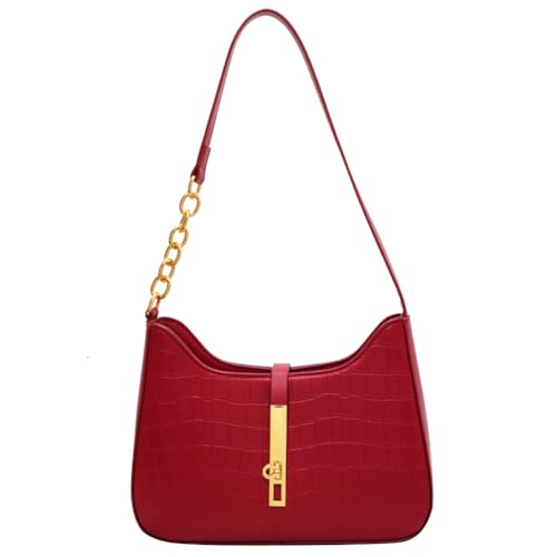 Kexpery Schultertasche mit Kette, PU-Leder, Retro, klassisch, klein, mit Reißverschluss, Vintage-Clutch, Geldbörse für Damen, rot, 260.00x150.00x60.00mm/10.24x5.91x2.36inch von Kexpery