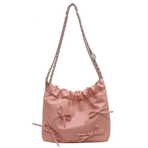 Kexpery Stilvolle Pendlertasche für Damen, großes Fassungsvermögen, PU-Schleife, modische Umhängetasche, einfarbig, Haspenverschluss für Party, Urlaub, rose, 8.66*6.69*3.54inch von Kexpery