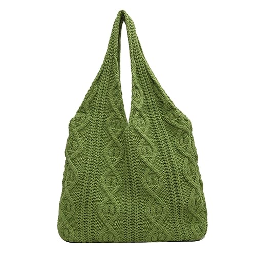 Kexpery Strickhandtasche mit großem Fassungsvermögen, weiche gedrehte Webtasche, einfarbig, ausgehöhlt, for Damen, lässige Umhängetasche, Einkaufshandtasche for Damen (grün) von Kexpery