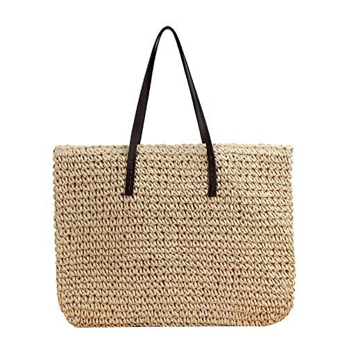 Kexpery Stroh-Strandtasche, große Kapazität, handgefertigt, Rattan, gewebte Umhängetasche, Handtaschen, beige, 250.00x170.00x110.00mm/9.84x6.69x4.33inch von Kexpery