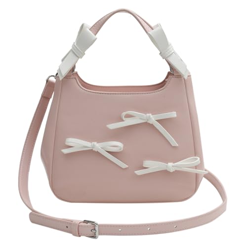 Kexpery Sweet Bow Ästhetische Umhängetasche, PU-Leder, trendige Tragetasche, kontrastfarbene Damenhandtasche mit verstellbarem Riemen, Henkeltasche for Frauen und Mädchen (Pink) von Kexpery