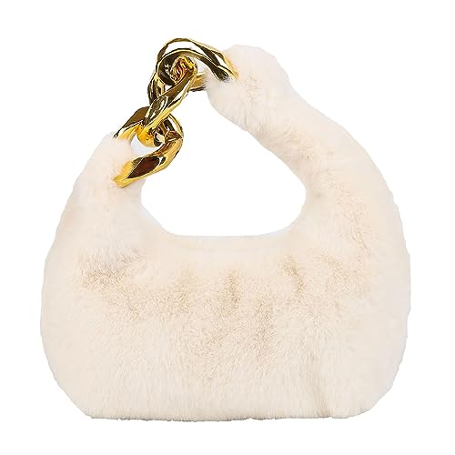 Kexpery Tasche mit Plüschkette, Griff oben, Reißverschluss, weich, mit Fächern, Winter-Handtasche, Geldbörsen, Damen, flauschige Handtasche, großes Fassungsvermögen for Shopping, Dating, Rei von Kexpery