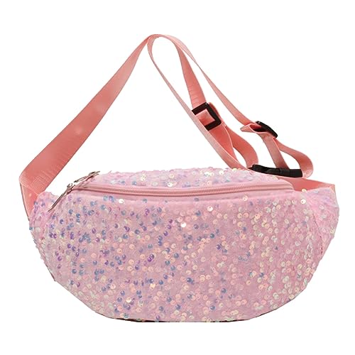 Kexpery Trendige Umhängetasche für Damen, PU-Leder, Pailletten, modische Brusttasche, verstellbarer Riemen, glänzende Damen-Pendlertasche, rose von Kexpery