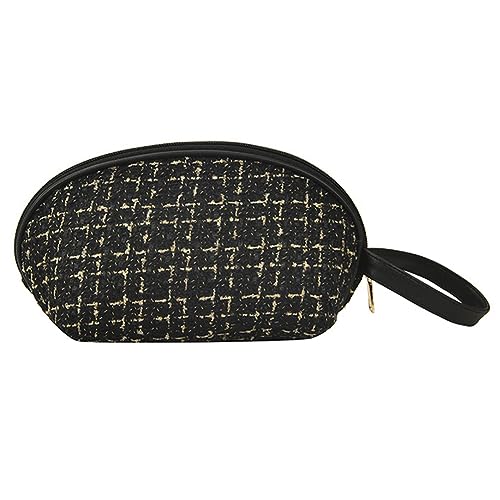 Kexpery Tweed Make-up-Tasche, große Kapazität, Lippenstift-Aufbewahrungstasche, multifunktionale Clutch, Kosmetiktasche mit Griff, für Damen und Mädchen, Schwarz , Kosmetiktasche von Kexpery