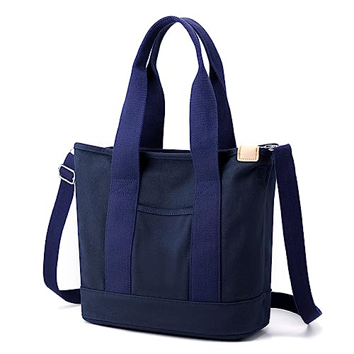 Kexpery Umhängetasche for Damen, Canvas-Tragetasche, einfarbig, Verstellbarer Riemen, großes Fassungsvermögen, mehrere Fächer, leichte Make-up-Kosmetiktasche (Dunkelblau) von Kexpery