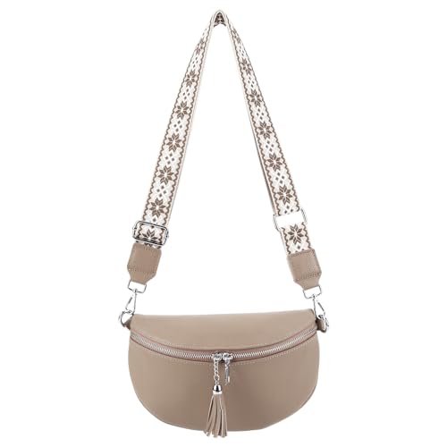 Kexpery Vielseitige, lässige Umhängetasche, echtes Leder, modische Umhängetasche, Gitarrengurt, lässige Reisetasche, Damen, Reißverschluss, Brusttasche, khaki, 240.00x160.00x70.00mm/9.45x6.3x2.76inch von Kexpery