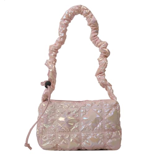 Kexpery Vielseitige Cloud-Faltentasche mit Kordelzug, gesteppte Umhängetasche for Mädchen, stilvolle Handtasche for Damen, gepolsterte Umhängetasche (Rosa) von Kexpery