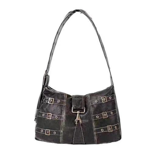 Kexpery Vielseitige Y2k Umhängetasche Leder Hobo Bag Frauen Retro Tote Bag Lokomotive Gothic Ästhetische Geldbörse, Schwarz , 400.00x290.00x80.00mm/15.75x11.42x3.15inch von Kexpery