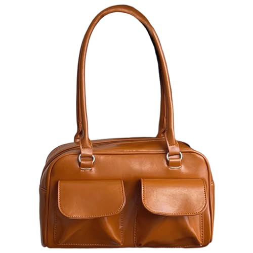 Kexpery Vintage-Handtasche for Damen, modisch, mit Reißverschluss, Schultertasche, lässig, Leder-Tragetasche, vielseitig einsetzbar, große Kapazität, Pendeltasche (braun) von Kexpery