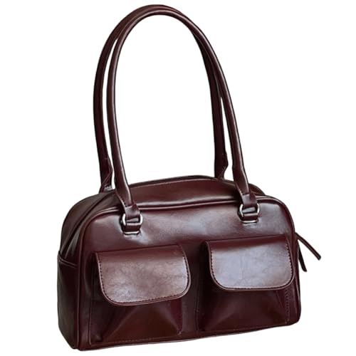 Kexpery Vintage-Handtasche for Damen, modisch, mit Reißverschluss, Umhängetasche, lässig, Leder-Tragetasche, vielseitig einsetzbar, große Kapazität, Pendlertasche (Weinrot) von Kexpery