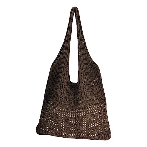 Kexpery Vintage-Strandtasche für Damen, extra groß, Strick-Mesh-Aufbewahrungstasche, modische Alltags-Umhängetasche, solide ausgehöhlte Vintage-Einkaufstasche, Henkeltasche (Kaffee) von Kexpery